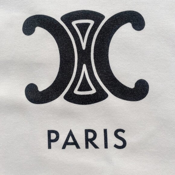Celine White Logo Letter Print Cotton Crewneck Short Sleeve T-Shirt - Picture 5 of 9